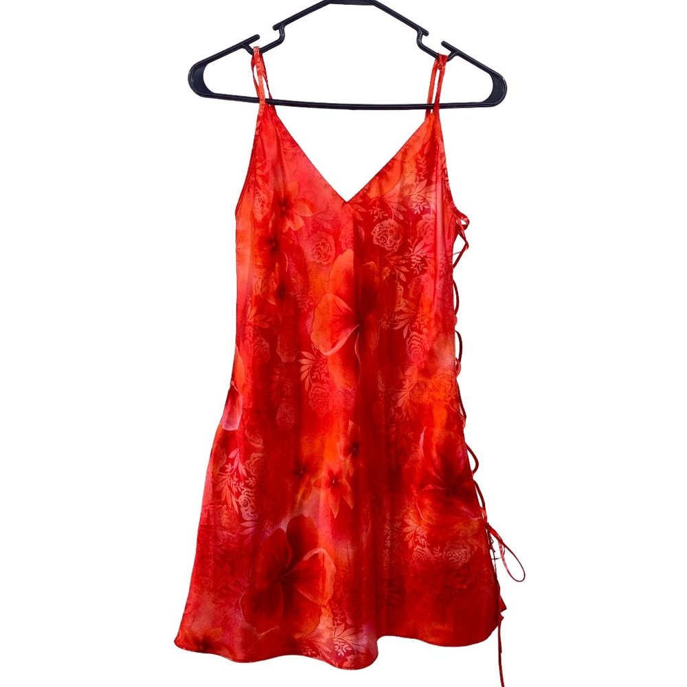 Secret Treasures sexy Chemise floral dress cut out sides size small‎ orange red